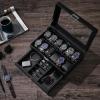 imageBEWISHOME 12Slot Watch Box Watch Case for Men 2Layer Watch Display Organizer Mens Jewelry Box Mens Watch Cases Glass Top Watch Hoder Black Synthetic Leather SSH02CBlackBlack