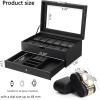 imageBEWISHOME 12Slot Watch Box Watch Case for Men 2Layer Watch Display Organizer Mens Jewelry Box Mens Watch Cases Glass Top Watch Hoder Black Synthetic Leather SSH02CBlackBlack
