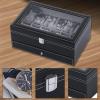imageBEWISHOME 12Slot Watch Box Watch Case for Men 2Layer Watch Display Organizer Mens Jewelry Box Mens Watch Cases Glass Top Watch Hoder Black Synthetic Leather SSH02CBlackGray