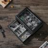 imageBEWISHOME 12Slot Watch Box Watch Case for Men 2Layer Watch Display Organizer Mens Jewelry Box Mens Watch Cases Glass Top Watch Hoder Black Synthetic Leather SSH02CBlackGray