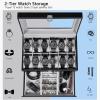 imageBEWISHOME 12Slot Watch Box Watch Case for Men 2Layer Watch Display Organizer Mens Jewelry Box Mens Watch Cases Glass Top Watch Hoder Black Synthetic Leather SSH02CBlackGray