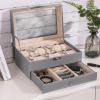 imageBEWISHOME 12Slot Watch Box Watch Case for Men 2Layer Watch Display Organizer Mens Jewelry Box Mens Watch Cases Glass Top Watch Hoder Black Synthetic Leather SSH02CGreyBeige