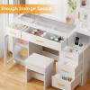 imageBEWISHOME 492quot Large Vanity Desk with Mirror and LightsWhite Makeup Vanity Table with Glass TopStoolMakeup Desk with Power Outlet5 DrawersNightstandDressing Table for Bedroom Women FST34W