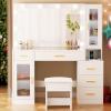 imageBEWISHOME 492quot Large Vanity Desk with Mirror and LightsWhite Makeup Vanity Table with Glass TopStoolMakeup Desk with Power Outlet5 DrawersNightstandDressing Table for Bedroom Women FST34W