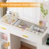 imageBEWISHOME 492quot Large Vanity Desk with Mirror and LightsWhite Makeup Vanity Table with Glass TopStoolMakeup Desk with Power Outlet5 DrawersNightstandDressing Table for Bedroom Women FST34W