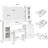 imageBEWISHOME 492quot Large Vanity Desk with Mirror and LightsWhite Makeup Vanity Table with Glass TopStoolMakeup Desk with Power Outlet5 DrawersNightstandDressing Table for Bedroom Women FST34W