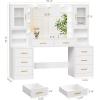 imageBEWISHOME 5512quot Large Vanity Desk with Mirror and LightsMakeup Vanity Table with Glass TopMakeup Desk with Power Outlet 8 DrawersDressing Table for Bedroom Women Girls White FST37W