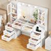 imageBEWISHOME 5512quot Large Vanity Desk with Mirror and LightsMakeup Vanity Table with Glass TopMakeup Desk with Power Outlet 8 DrawersDressing Table for Bedroom Women Girls White FST37W