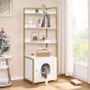 imageBEWISHOME Cat Litter Box Enclosure  Hidden Litter Box for Living Room Large Narrow Cat Furniture with 4 Tier Shelves and Door White Gold
