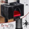 imageBEWISHOME Cat Tree Tower for Indoor Gothic Cat Trees with Coffin Bed Cat Condo Cat House with Scratching Posts Cat Shelves with Spider Toy Pet Play Black with Red MMJ95R