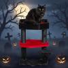 imageBEWISHOME Cat Tree Tower for Indoor Gothic Cat Trees with Coffin Bed Halloween Cat House with Scratching Posts Cat Shelves for Kitten Spider Toy Spooky Coffin Black with Red Small MMJ94R
