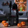 imageBEWISHOME Heavy Cat Tree Larger Gothic Cat Tree with Coffin Bed Halloween Cat Tower for Indoor with Scratching Post Pet Play for Adult Cats Kittens Black with Red MMJ92R