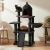 imageBEWISHOME Heavy Cat Tree Larger Gothic Cat Tree with Coffin Bed Halloween Cat Tower for Indoor with Scratching Post Pet Play for Adult Cats Kittens Black with Red MMJ92R