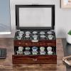 imageBEWISHOME HighEnd Watch Box 20Slot Watch Case with Large Glass Lid Wooden Watch Cases for Men Watch Storage Watch Organizer Synthetic Leather Interior Brown SSH04Y