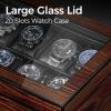 imageBEWISHOME HighEnd Watch Box 20Slot Watch Case with Large Glass Lid Wooden Watch Cases for Men Watch Storage Watch Organizer Synthetic Leather Interior Brown SSH04Y