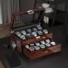 imageBEWISHOME HighEnd Watch Box 20Slot Watch Case with Large Glass Lid Wooden Watch Cases for Men Watch Storage Watch Organizer Synthetic Leather Interior Brown SSH04Y