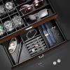 imageBEWISHOME HighEnd Watch Box 6Slot Watch Case and 3 Glasses Case 2Layer Wooden Mens Jewelry Box with Large Glass Lid Watch Display Case for Men Watch Storage PU Leather Interior Brown
