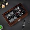 imageBEWISHOME HighEnd Watch Box 6Slot Watch Case and 3 Glasses Case 2Layer Wooden Mens Jewelry Box with Large Glass Lid Watch Display Case for Men Watch Storage PU Leather Interior Brown