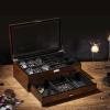 imageBEWISHOME HighEnd Watch Box 6Slot Watch Case and 3 Glasses Case 2Layer Wooden Mens Jewelry Box with Large Glass Lid Watch Display Case for Men Watch Storage PU Leather Interior Brown