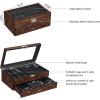 imageBEWISHOME HighEnd Watch Box 6Slot Watch Case and 3 Glasses Case 2Layer Wooden Mens Jewelry Box with Large Glass Lid Watch Display Case for Men Watch Storage PU Leather Interior Brown
