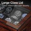imageBEWISHOME HighEnd Watch Case 12Slot Watch Box with Valet Drawer 2Layer Wooden Watch Display Case for Jewelry Watch Organizer Watch Storage Holder for Men Women Brown SSH02YBrown