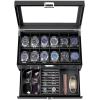 imageBEWISHOME HighEnd Watch Case 12Slot Watch Box with Valet Drawer 2Layer Wooden Watch Display Case for Jewelry Watch Organizer Watch Storage Holder for Men Women Brown SSH02YBlack