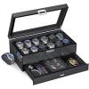 imageBEWISHOME HighEnd Watch Case 12Slot Watch Box with Valet Drawer 2Layer Wooden Watch Display Case for Jewelry Watch Organizer Watch Storage Holder for Men Women Brown SSH02YBlack