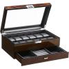 imageBEWISHOME HighEnd Watch Case 12Slot Watch Box with Valet Drawer 2Layer Wooden Watch Display Case for Jewelry Watch Organizer Watch Storage Holder for Men Women Brown SSH02YBrown