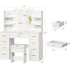 imageBEWISHOME Makeup Vanity Desk with Mirror and Lights White Vanity Table with Glass Top Power Outlet StoolMakeup Desk with 9 Drawers and 4 Storage ShelvesDressing Table for Bedroom Women FST39W