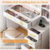 imageBEWISHOME Makeup Vanity Desk with Mirror and LightsWhite Vanity Table with Glass TopMakeup Desk with Power Outlet5 Drawers3 Lighting ModesStoolNightstandDressing Table for Bedroom Girls FST29W