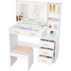 imageBEWISHOME Makeup Vanity Desk with Mirror and LightsWhite Vanity Table with Glass TopMakeup Desk with Power Outlet5 Drawers3 Lighting ModesStoolNightstandDressing Table for Bedroom Girls FST29W
