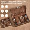 imageBEWISHOME Mens Jewelry Box Organizer Jewelry Box for Men Women with 4 Watch Case Removable Tray Jewelry Display Storage Case Carbon Fiber Design Earring Ring Bracelet Case Black SSH07CBrown