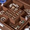 imageBEWISHOME Mens Jewelry Box Organizer Jewelry Box for Men Women with 4 Watch Case Removable Tray Jewelry Display Storage Case Carbon Fiber Design Earring Ring Bracelet Case Black SSH07CBrown