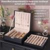 imageBEWISHOME Necklace Organizer Box Necklace Storage Organizer for Chains Bracelets  12 Compartments 7 regular  5 large 6 Hooks 2 Layers  Jewelry Box for Women GirlsBlack SSH31BBlack