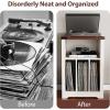 imageBEWISHOME Record Player Stand with 3 Cabinets Wooden Turntable Stand with Vinyl Record Storage Record Holder and Organizer Table for Living Room Bedroom White Antique KCZ01W