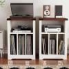 imageBEWISHOME Record Player Stand with 3 Cabinets Wooden Turntable Stand with Vinyl Record Storage Record Holder and Organizer Table for Living Room Bedroom White Antique KCZ01W