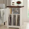 imageBEWISHOME Record Player Stand with 3 Cabinets Wooden Turntable Stand with Vinyl Record Storage Record Holder and Organizer Table for Living Room Bedroom White Antique KCZ01W