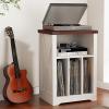 imageBEWISHOME Record Player Stand with 3 Cabinets Wooden Turntable Stand with Vinyl Record Storage Record Holder and Organizer Table for Living Room Bedroom White Antique KCZ01W