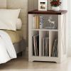 imageBEWISHOME Record Player Stand with 3 Cabinets Wooden Turntable Stand with Vinyl Record Storage Record Holder and Organizer Table for Living Room Bedroom White Antique KCZ01W