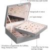 imageBEWISHOME Ring Organizer and Earring Box Holder  11 Ring Slots 25 Earring Compartments Large Mirror 2 Layers Jewelry Box Tray Cufflinks Storage for Girls Women Men Black Faux Leather SSH21BGrey