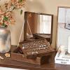 imageBEWISHOME Ring Organizer and Earring Box Holder  11 Ring Slots 25 Earring Compartments Large Mirror 2 Layers Jewelry Box Tray Cufflinks Storage for Girls Women Men Black Faux Leather SSH21BBrown