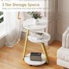 imageBEWISHOME Round End Table Side Table with Metal Frame Accent Bedside Table Nightstand with 3Tier Shelves Small Couch Table for Living Room Bedroom White Gold KTZ41MGoldmarble
