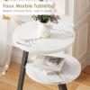 imageBEWISHOME Round End Table Side Table with Metal Frame Accent Bedside Table Nightstand with 3Tier Shelves Small Couch Table for Living Room Bedroom White Gold KTZ41MBlackmarble