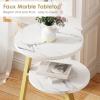 imageBEWISHOME Round End Table Side Table with Metal Frame Accent Bedside Table Nightstand with 3Tier Shelves Small Couch Table for Living Room Bedroom White Gold KTZ41MGoldmarble