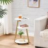 imageBEWISHOME Round End Table Side Table with Metal Frame Accent Bedside Table Nightstand with 3Tier Shelves Small Couch Table for Living Room Bedroom White Gold KTZ41MWhite