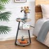 imageBEWISHOME Round End Table with Charging Station Side Accent Table with 3Tier Shelves Small Couch Table for Living Room Greige KTZ51GGreige