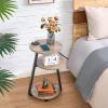 imageBEWISHOME Round End Table with Charging Station Side Accent Table with 3Tier Shelves Small Couch Table for Living Room Greige KTZ51GGreige