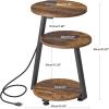imageBEWISHOME Round End Table with Charging Station Side Accent Table with 3Tier Shelves Small Couch Table for Living Room Greige KTZ51GRustic Brown