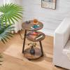 imageBEWISHOME Round End Table with Charging Station Side Accent Table with 3Tier Shelves Small Couch Table for Living Room Greige KTZ51GRustic Brown