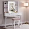imageBEWISHOME Small Vanity Desk with Mirror and LightsMakeup Vanity White Vanity Set Makeup Desk with 3 Color LightingGirls Vanity Table with Cabinet ampamp 2 DrawersDressing Table Makeup Table FST15M